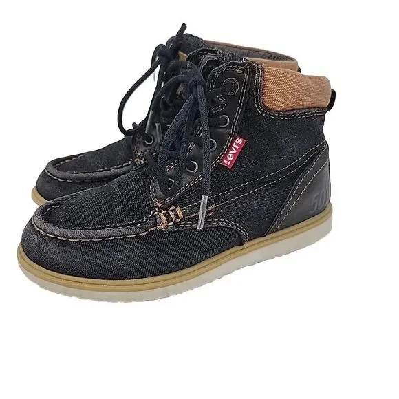 Levis 501 Boys Denim Hi Top Sneaker Size 2 Great Shape - Picture 2 of 10